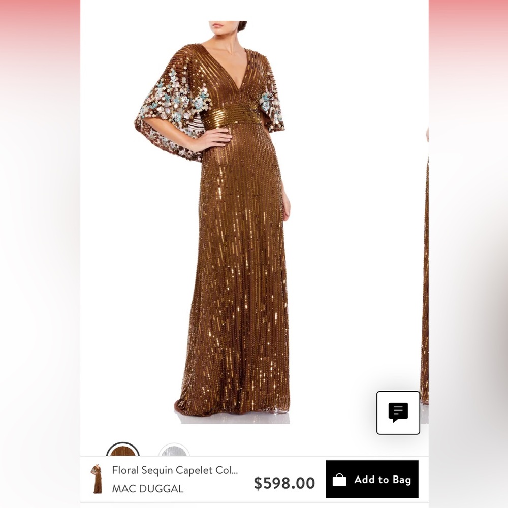 Mac Duggal Floral Sequin Capelet Column Gown